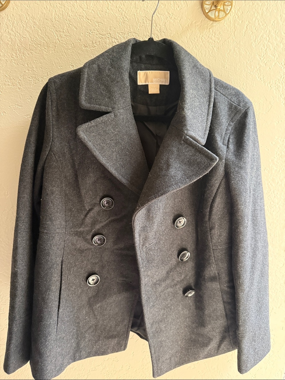 Michael Kors Charcoal Gray Double-Breasted Wool Peacoat